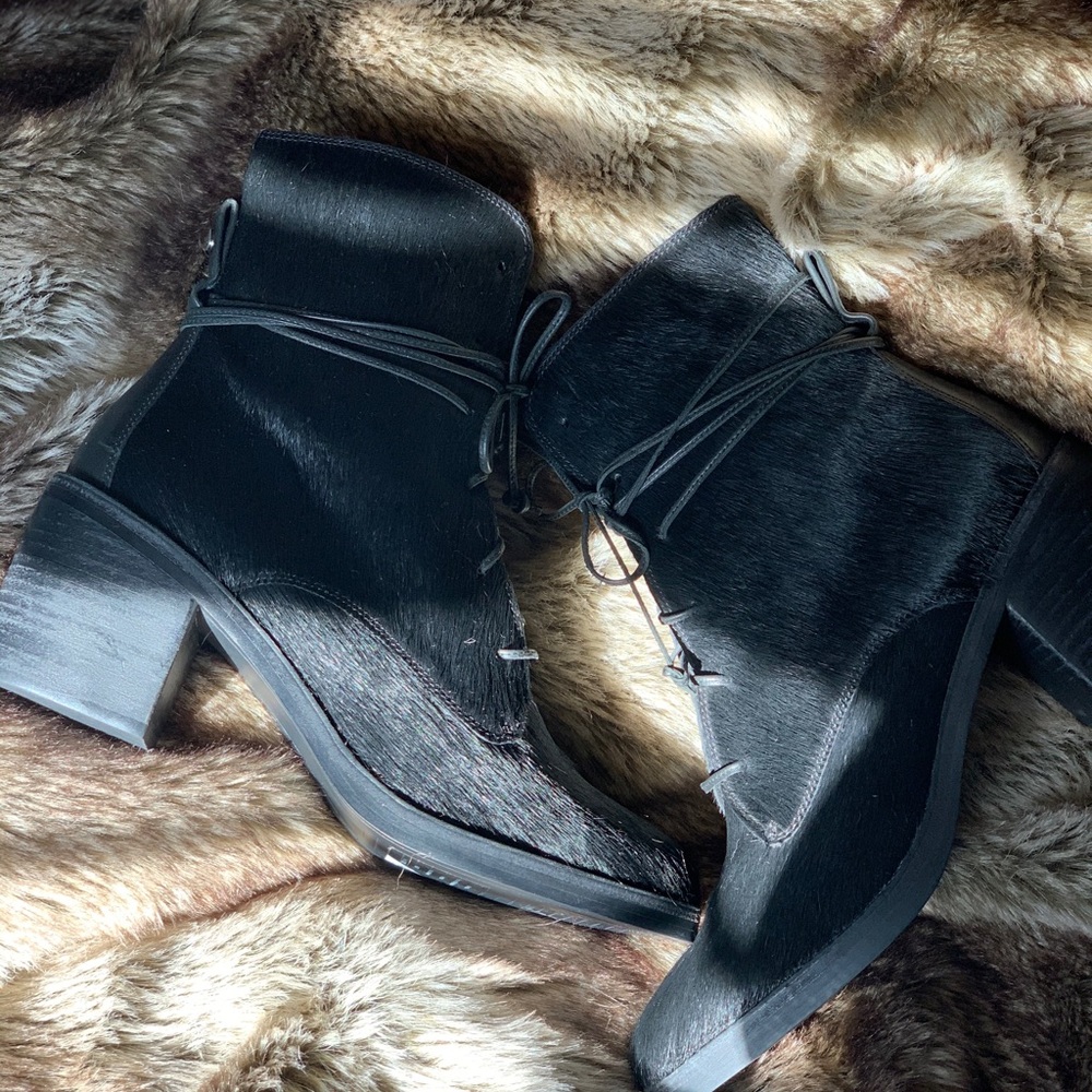 Ugg Calf Hair Block Heel Lace Up Boots